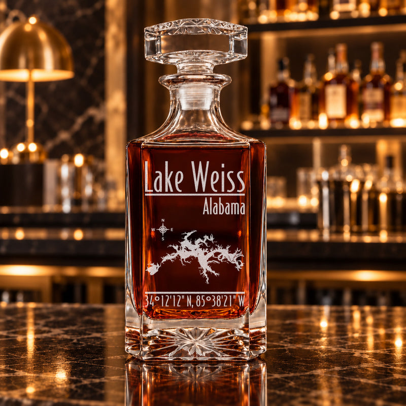 Lake Weiss Alabama Modern engraved square whiskey decanter - decanter alone