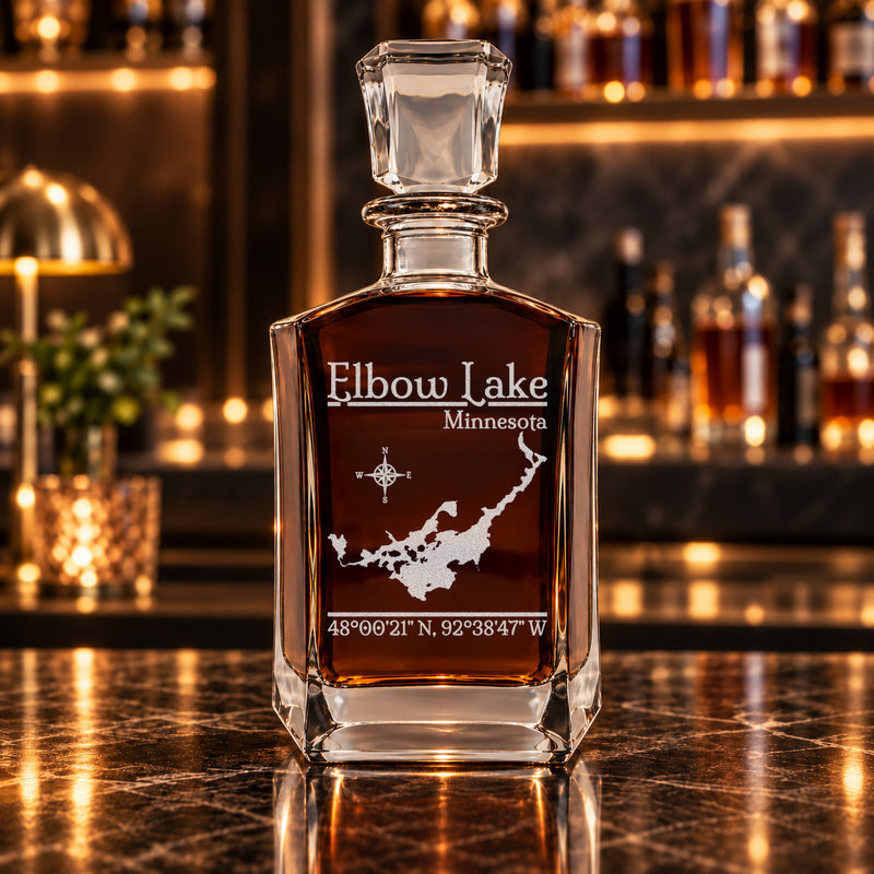 Elbow Lake Minnesota Classic engraved six-sided whiskey decanter - decanter alone