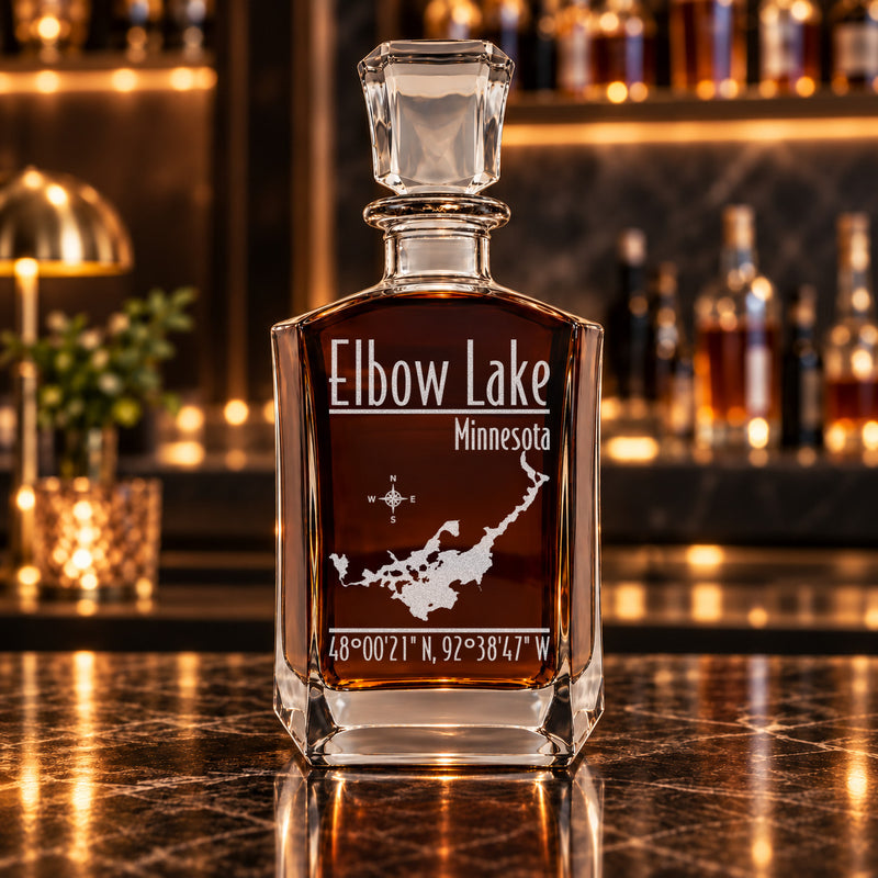 Elbow Lake Minnesota Modern engraved six-sided whiskey decanter - decanter alone