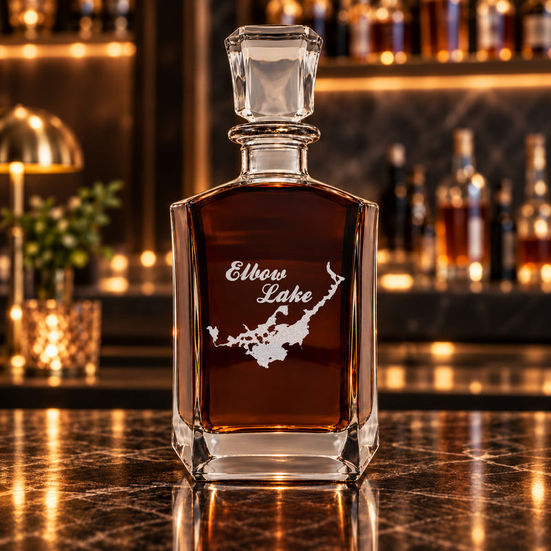 Elbow Lake Minnesota Minimalist engraved six-sided whiskey decanter - decanter alone