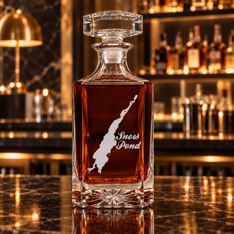 Snow Pond Maine Minimalist engraved square whiskey decanter - decanter alone