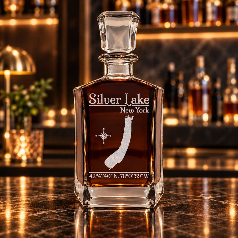 Silver Lake New York Classic engraved six-sided whiskey decanter - decanter alone