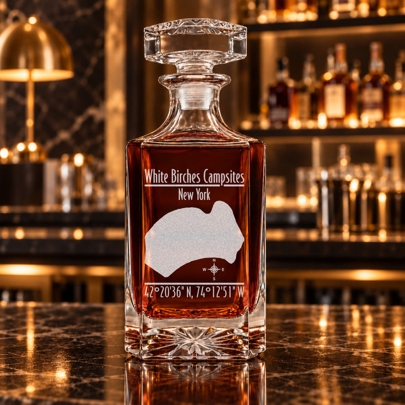 White Birches Campsites New York Modern engraved square whiskey decanter - decanter alone