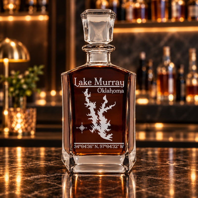Lake Murray Oklahoma Classic engraved six-sided whiskey decanter - decanter alone