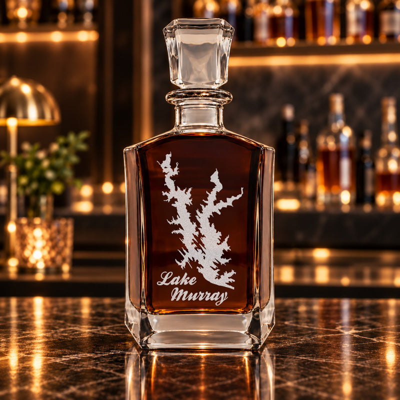 Lake Murray Oklahoma Minimalist engraved six-sided whiskey decanter - decanter alone