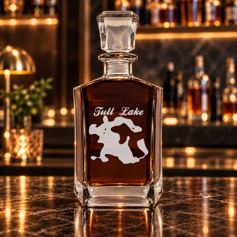 Tull Lake Michigan Minimalist engraved six-sided whiskey decanter - decanter alone