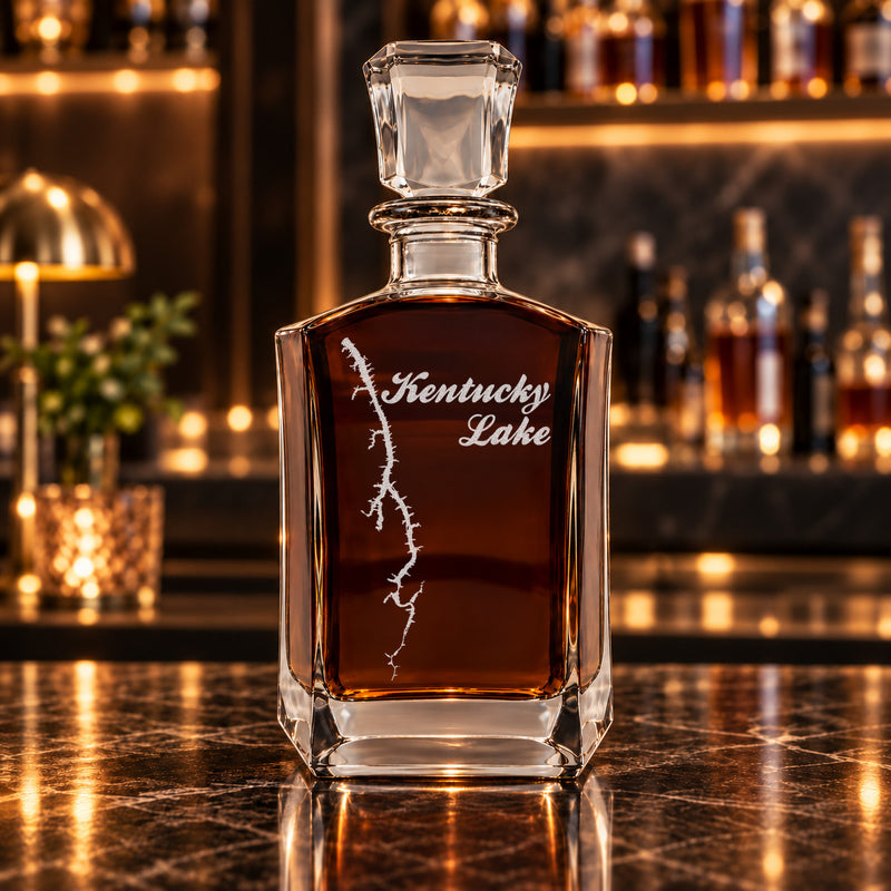 Kentucky Lake Tennessee Minimalist engraved six-sided whiskey decanter - decanter alone