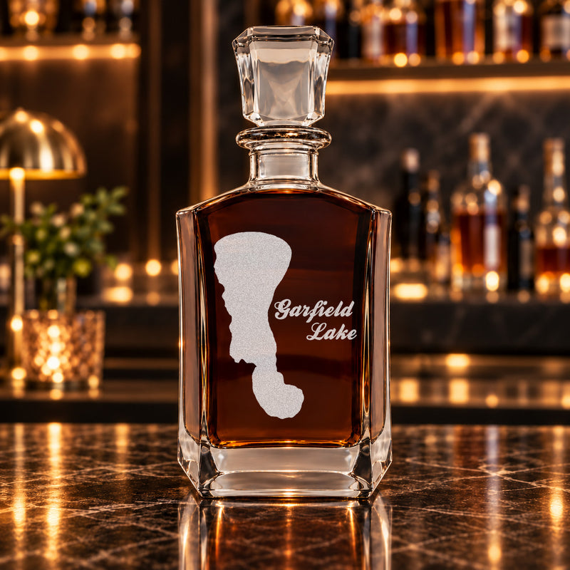 Garfield Lake Minnesota Minimalist engraved six-sided whiskey decanter - decanter alone