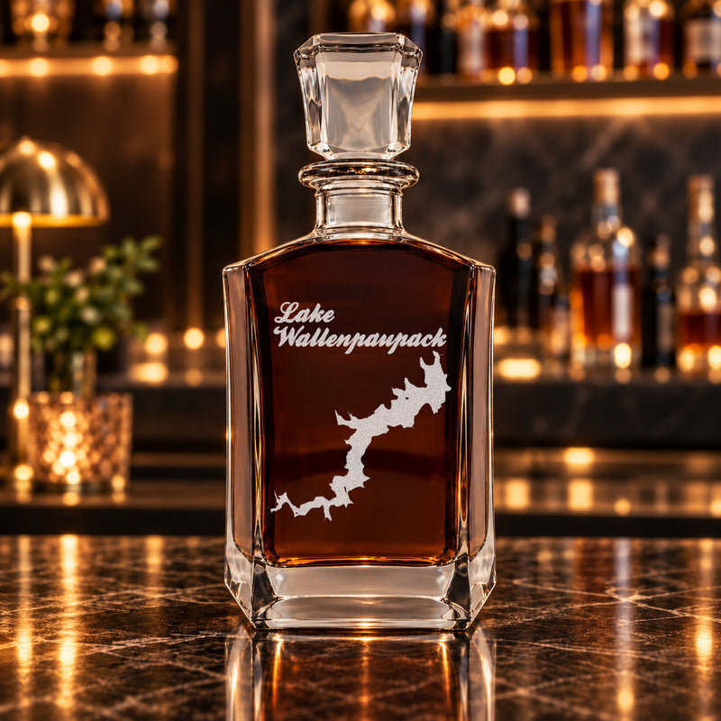 Lake Wallenpaupack Pennsylvania Minimalist engraved six-sided whiskey decanter - decanter alone