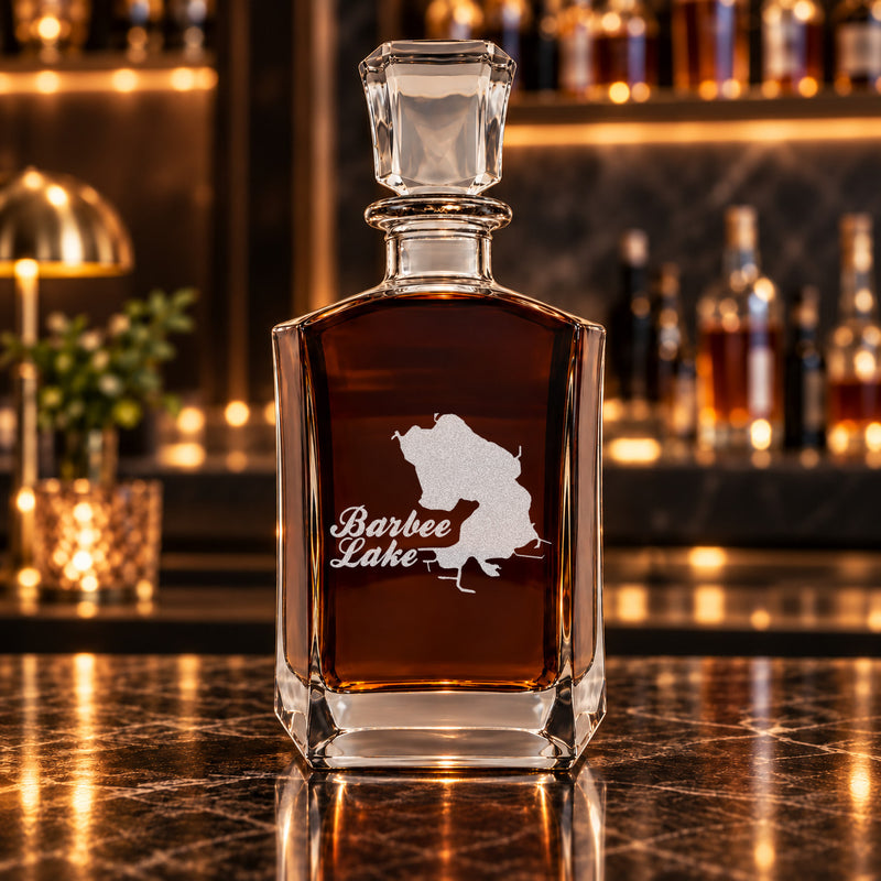 Barbee Lake Indiana Minimalist engraved six-sided whiskey decanter - decanter alone