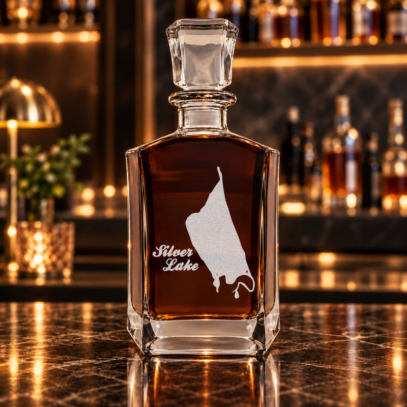 Silver Lake California Minimalist engraved six-sided whiskey decanter - decanter alone