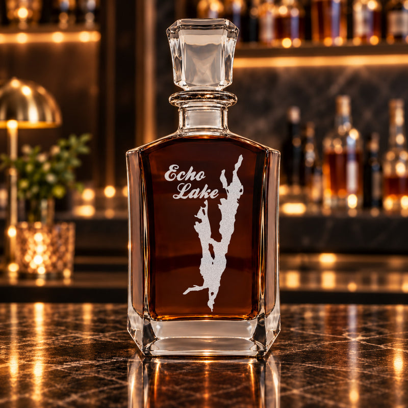 Echo Lake Rhode Island Minimalist engraved six-sided whiskey decanter - decanter alone