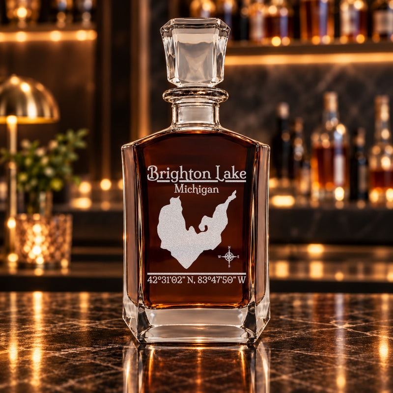 Brighton Lake Michigan Classic engraved six-sided whiskey decanter - decanter alone