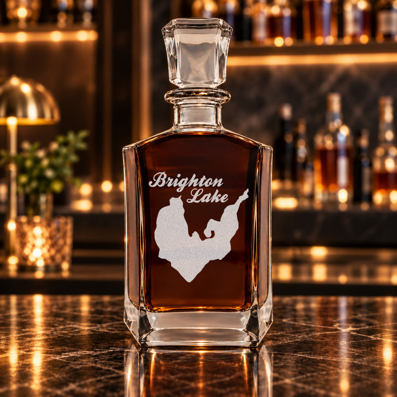Brighton Lake Michigan Minimalist engraved six-sided whiskey decanter - decanter alone