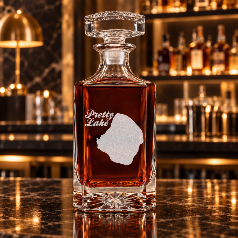 Pretty Lake Michigan Minimalist engraved square whiskey decanter - decanter alone