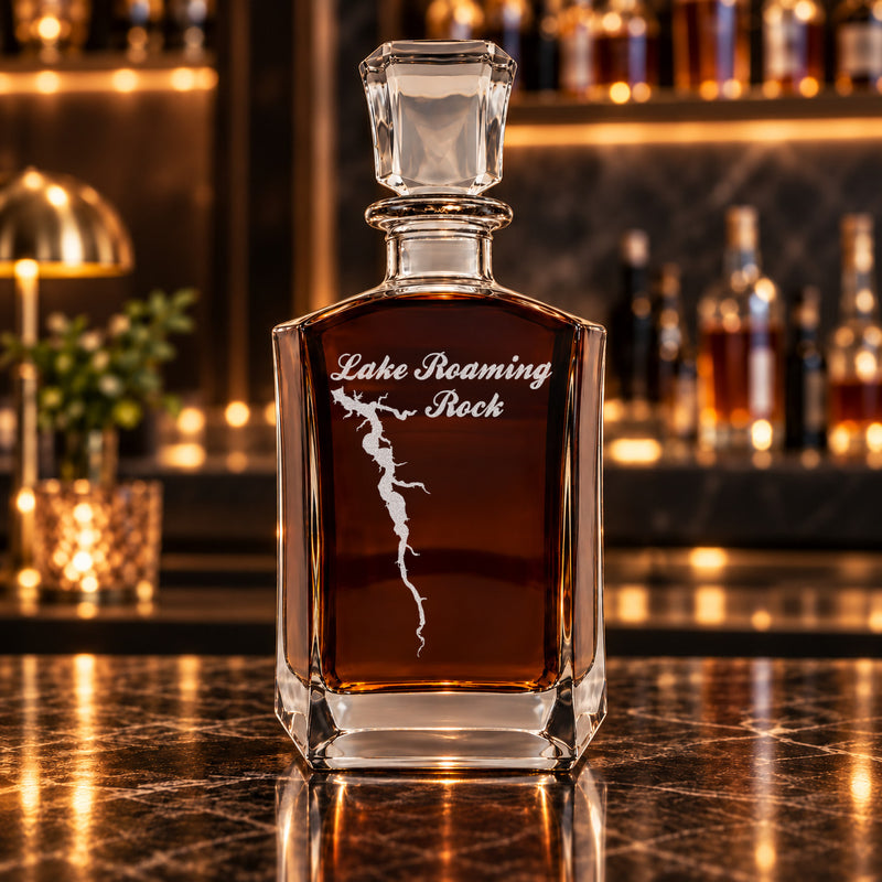 Lake Roaming Rock Ohio Minimalist engraved six-sided whiskey decanter - decanter alone