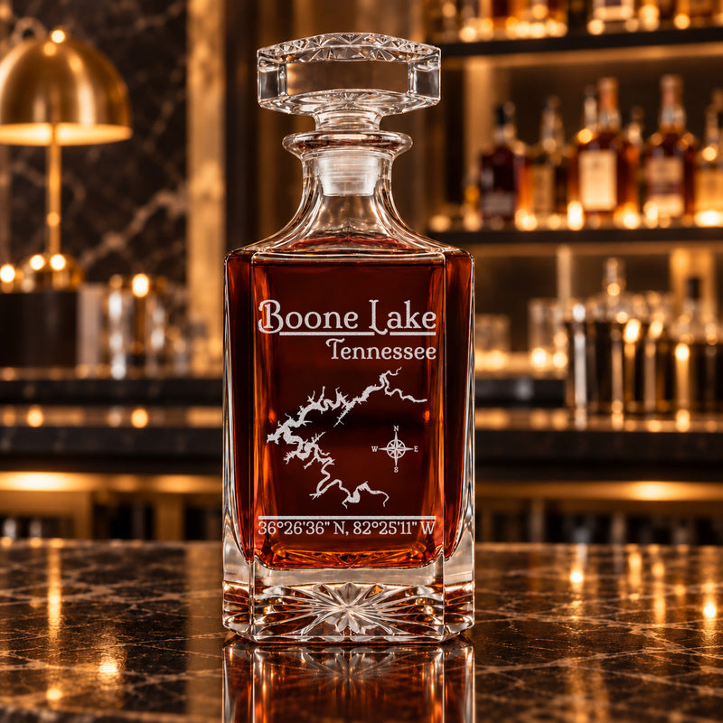 Boone Lake Tennessee Classic engraved square whiskey decanter - decanter alone