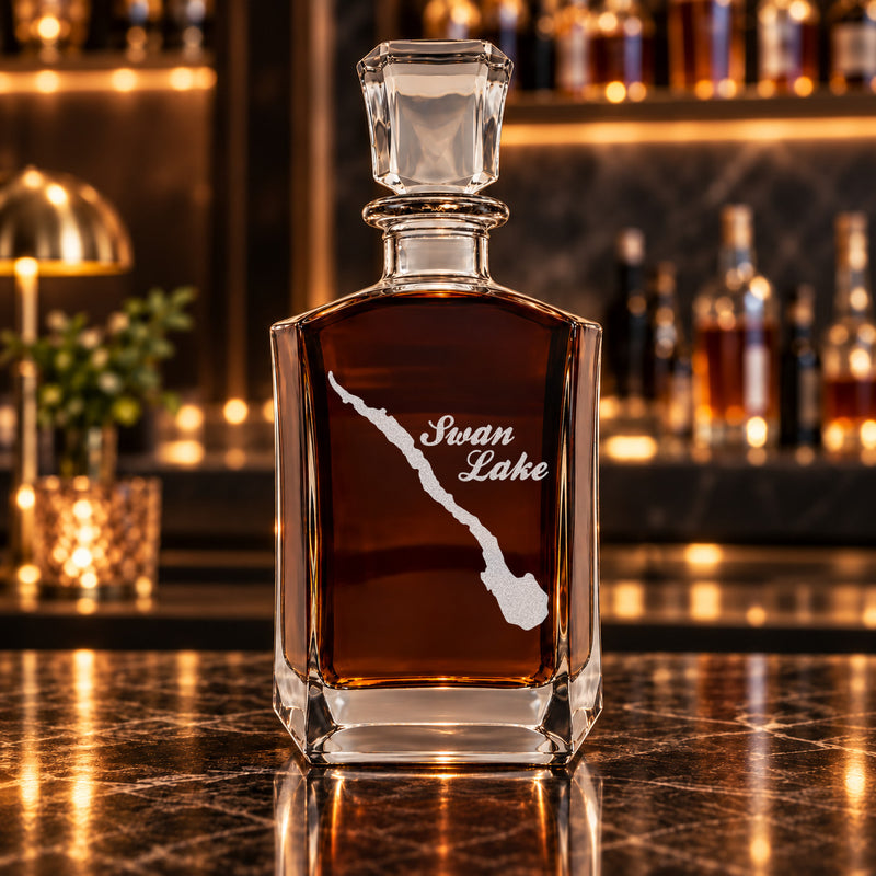 Swan Lake Montana Minimalist engraved six-sided whiskey decanter - decanter alone