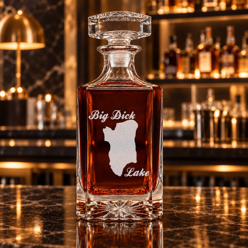 Big Dick Lake Minnesota Minimalist engraved square whiskey decanter - decanter alone