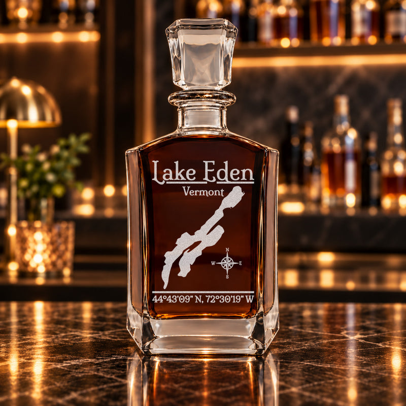 Lake Eden Vermont Classic engraved six-sided whiskey decanter - decanter alone