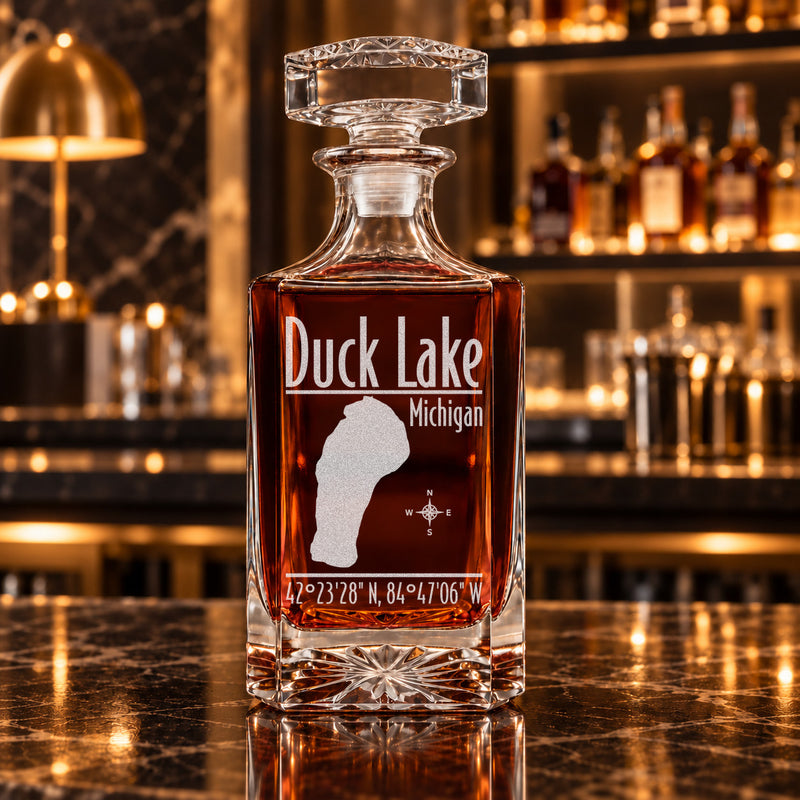 Duck Lake Michigan Modern engraved square whiskey decanter - decanter alone