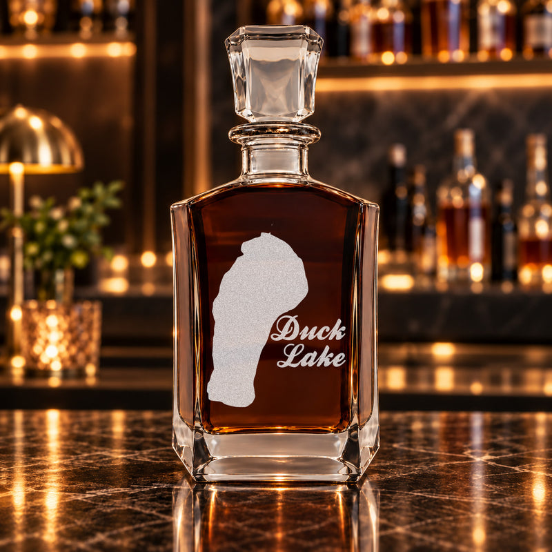 Duck Lake Michigan Minimalist engraved six-sided whiskey decanter - decanter alone