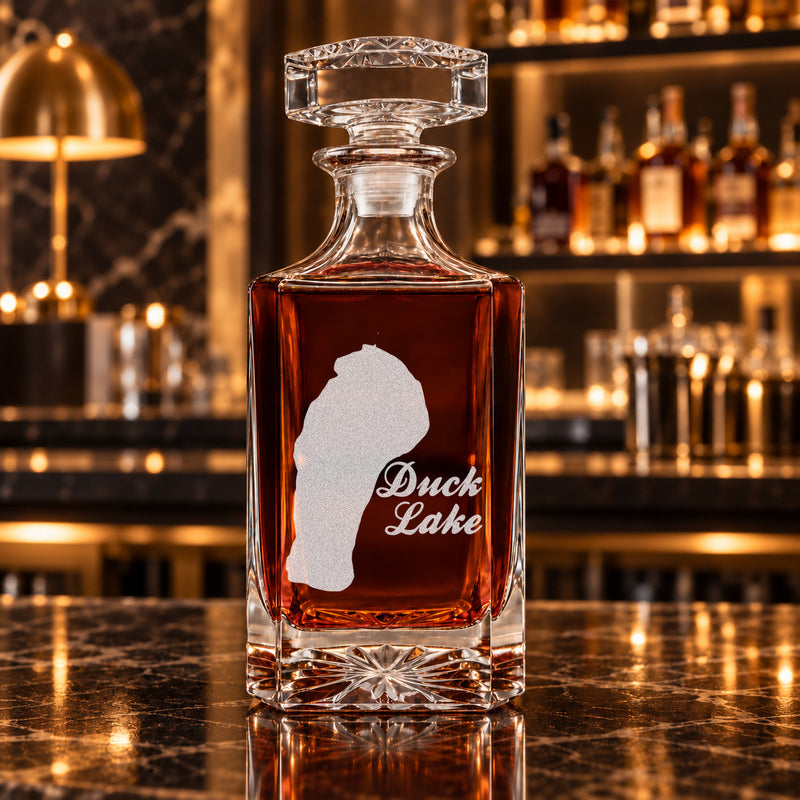 Duck Lake Michigan Minimalist engraved square whiskey decanter - decanter alone