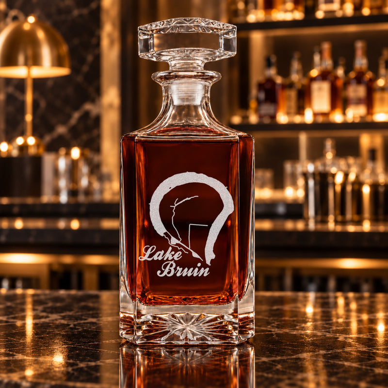 Lake Bruin Louisiana Minimalist engraved square whiskey decanter - decanter alone