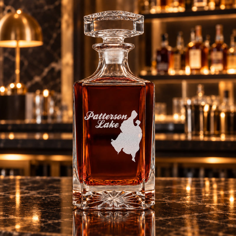 Patterson Lake Michigan Minimalist engraved square whiskey decanter - decanter alone