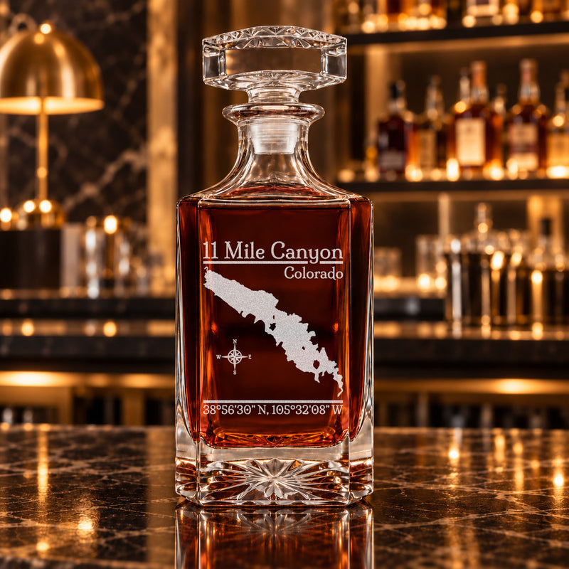 11 Mile Canyon Colorado Classic engraved square whiskey decanter - decanter alone