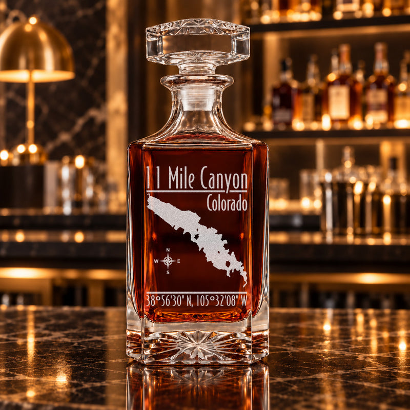 11 Mile Canyon Colorado Modern engraved square whiskey decanter - decanter alone