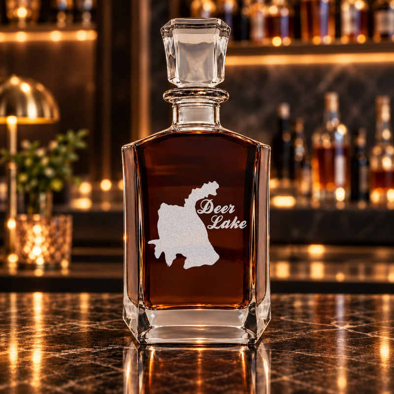Deer Lake Washington Minimalist engraved six-sided whiskey decanter - decanter alone