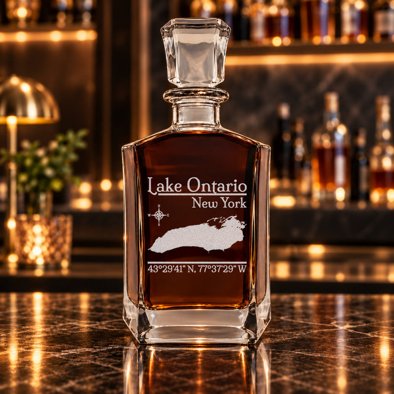 Lake Ontario New York Classic engraved six-sided whiskey decanter - decanter alone