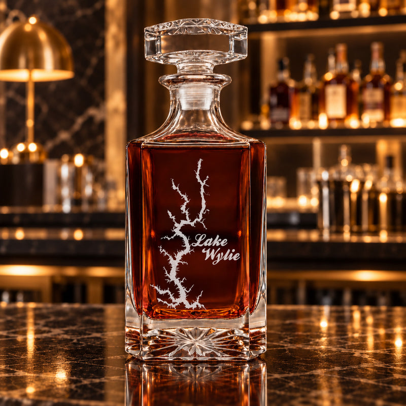 Lake Wylie North Carolina Minimalist engraved square whiskey decanter - decanter alone