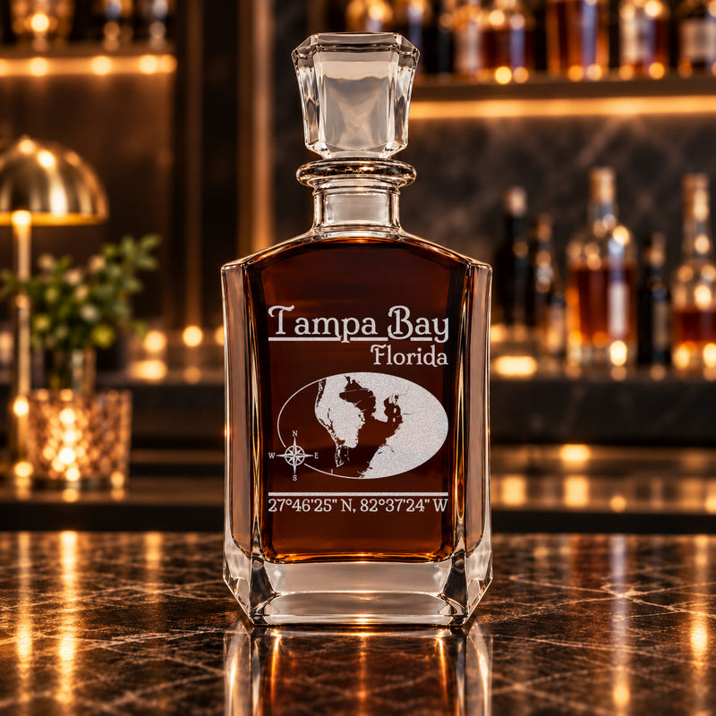 Tampa Bay Florida Classic engraved six-sided whiskey decanter - decanter alone