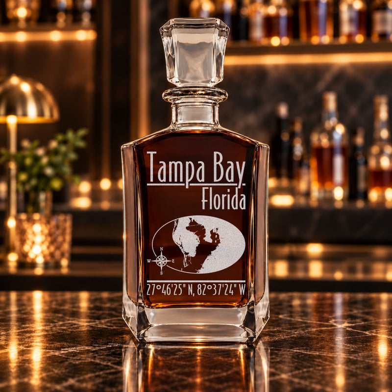 Tampa Bay Florida Modern engraved six-sided whiskey decanter - decanter alone