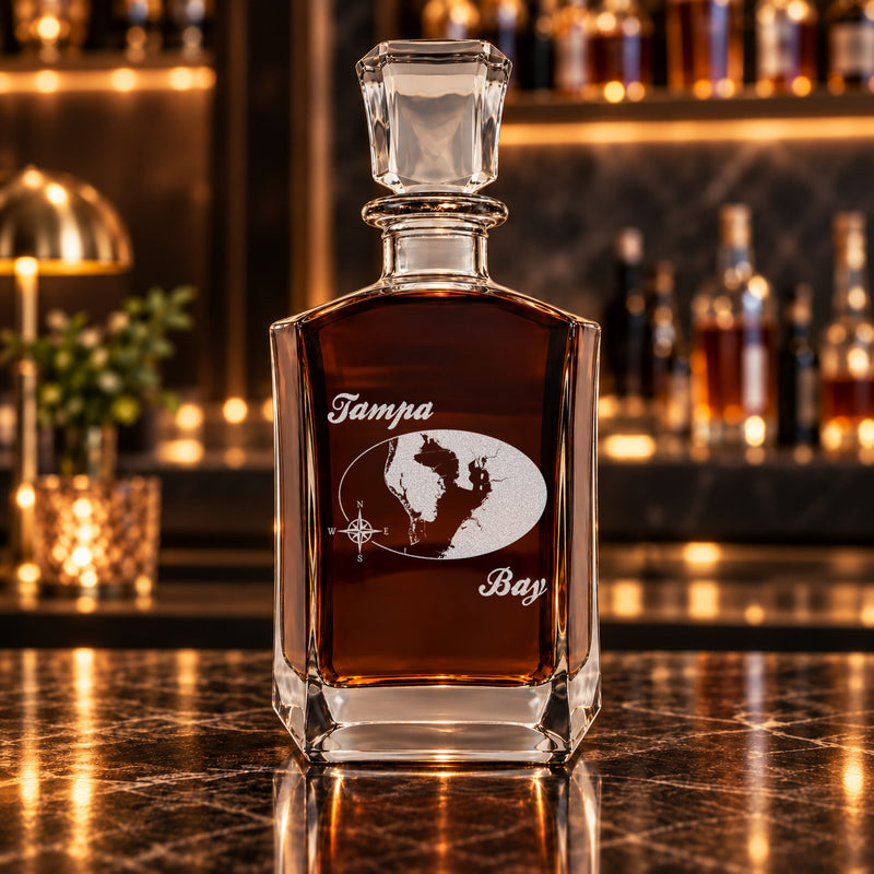 Tampa Bay Florida Minimalist engraved six-sided whiskey decanter - decanter alone