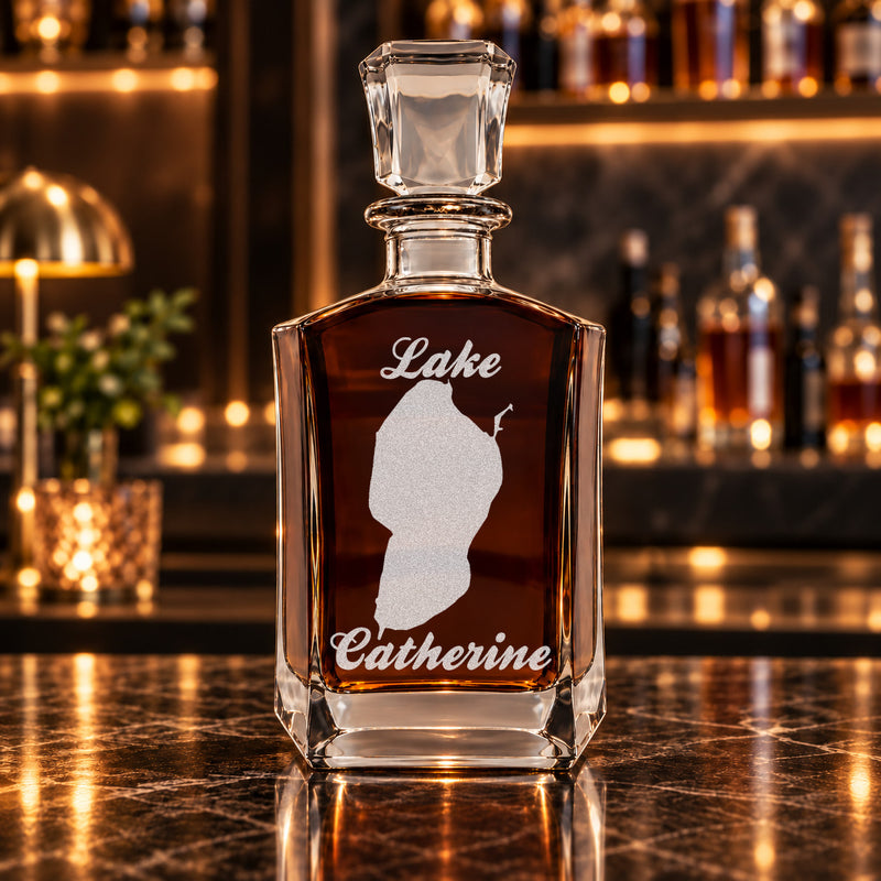 Lake Catherine Illinois Minimalist engraved six-sided whiskey decanter - decanter alone