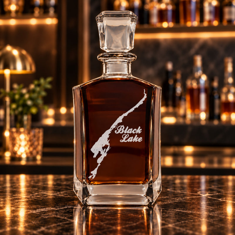 Black Lake New York Minimalist engraved six-sided whiskey decanter - decanter alone
