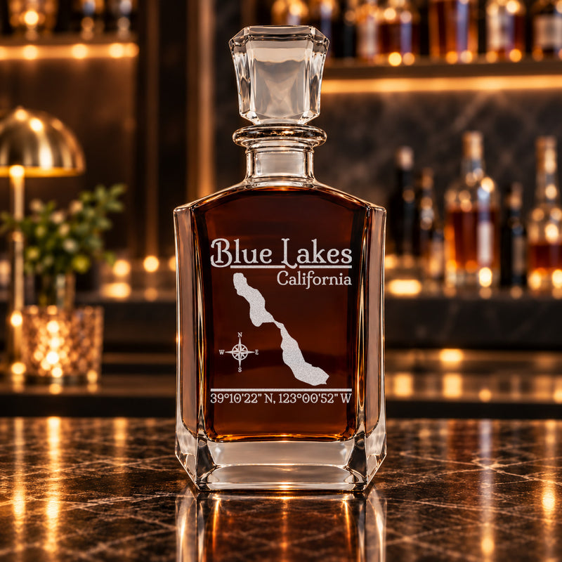 Blue Lakes California Classic engraved six-sided whiskey decanter - decanter alone