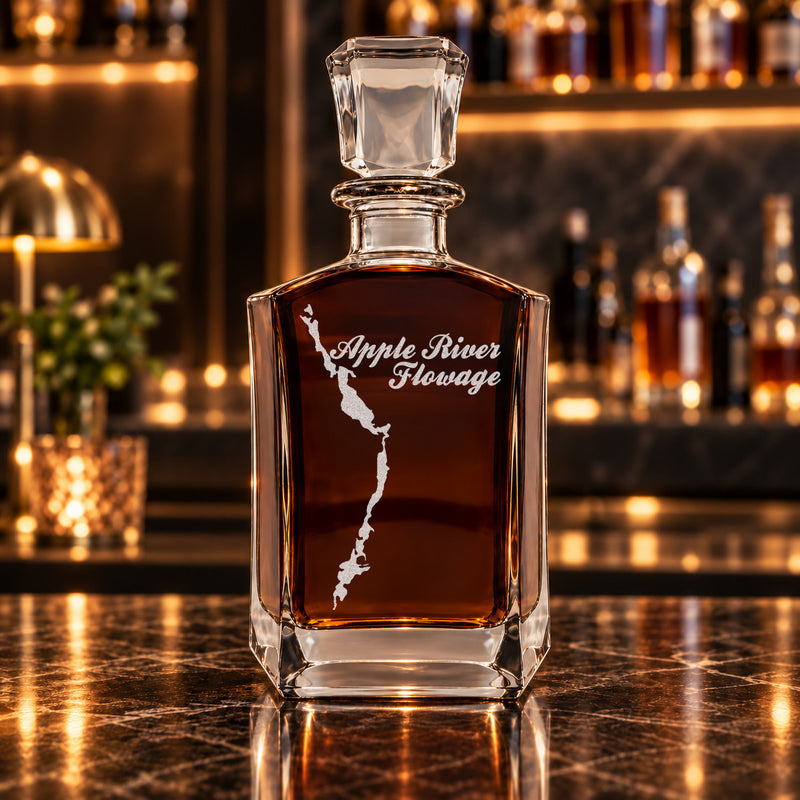 Apple River Flowage Wisconsin Minimalist engraved six-sided whiskey decanter - decanter alone