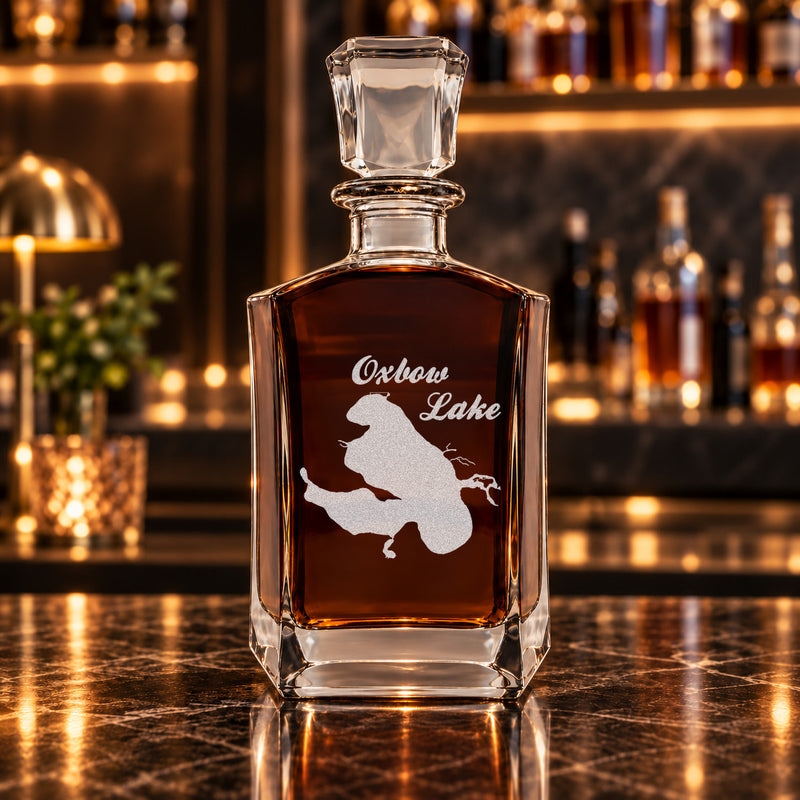 Oxbow Lake Michigan Minimalist engraved six-sided whiskey decanter - decanter alone
