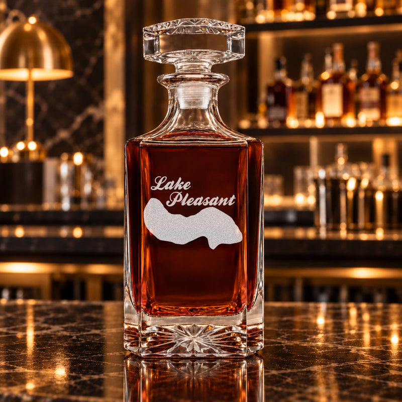Lake Pleasant Indiana Minimalist engraved square whiskey decanter - decanter alone