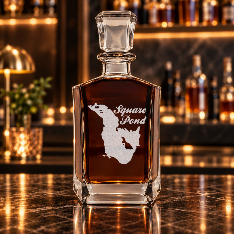 Square Pond Maine Minimalist engraved six-sided whiskey decanter - decanter alone