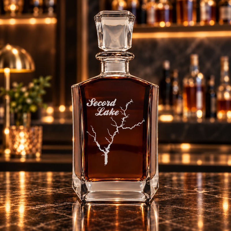 Secord Lake Michigan Minimalist engraved six-sided whiskey decanter - decanter alone