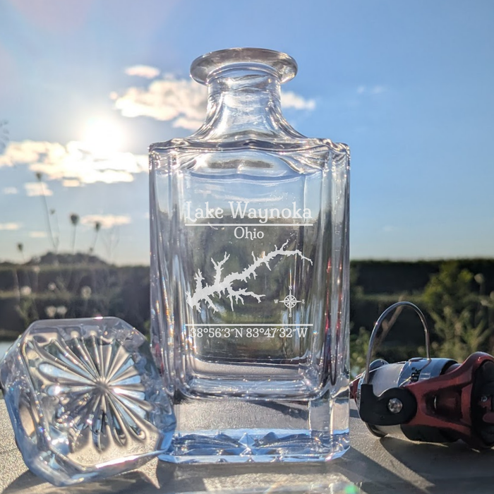 Lake Waynoka Ohio Classic engraved square whiskey decanter - fishing lifestyle scene