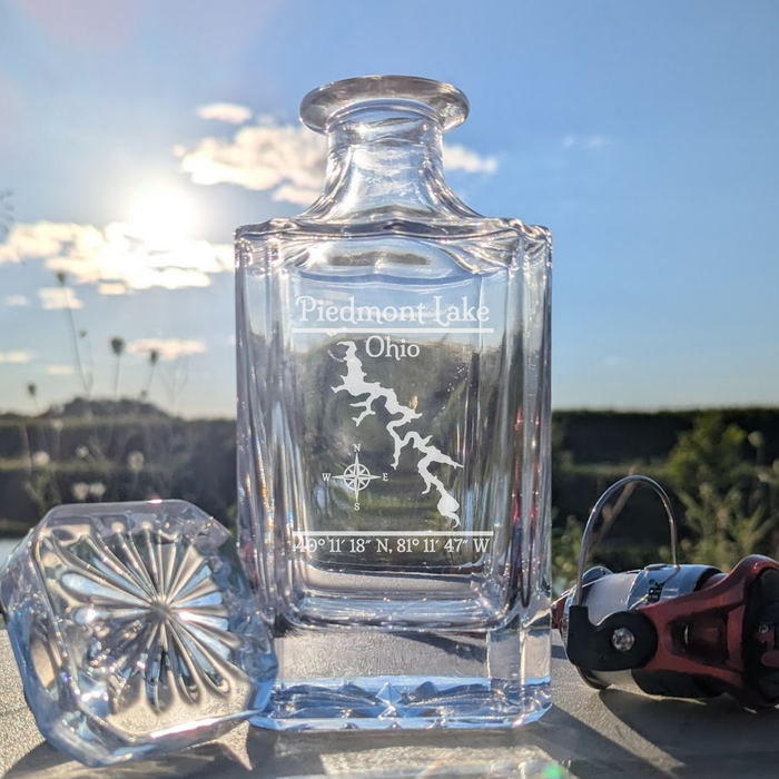 Piedmont Lake Ohio Classic engraved square whiskey decanter - fishing lifestyle scene