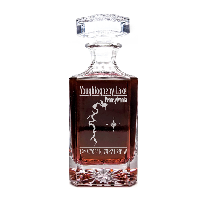 Youghiogheny Lake Pennsylvania Modern engraved square whiskey decanter - light lifestyle scene