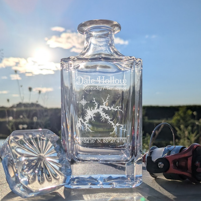 Dale Hollow Lake Kentucky / Tennessee Classic engraved square whiskey decanter - fishing lifestyle scene