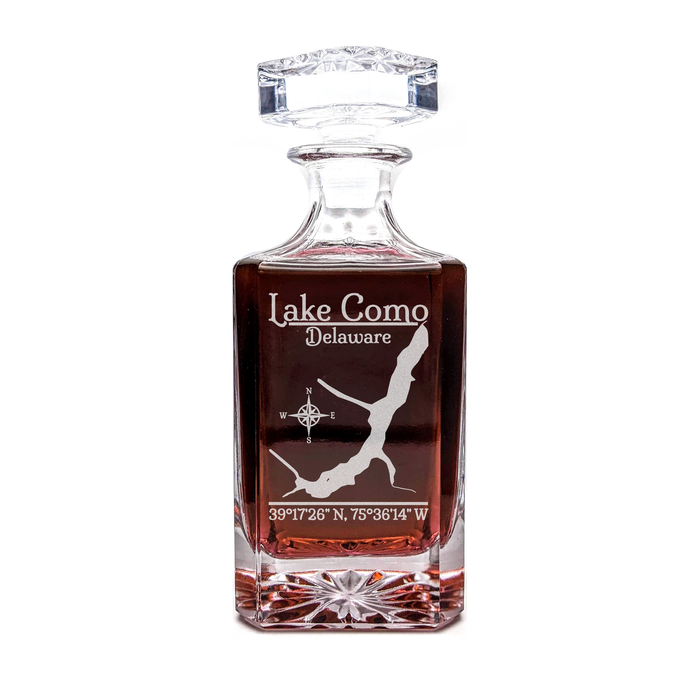 Lake Como Delaware Classic engraved square whiskey decanter - light lifestyle scene